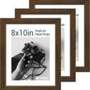 8x10 Picture Frame Set - 3 Pack, Brown Woodgrain, Wood Photo Frame, HD Tempered Glass, Gallery Photo Frame, Table or Wall Display