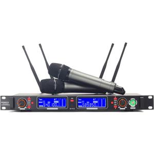 Profession Wireless Microphone System, UHF Handheld Dual Cordless Mic True Diversity Metal Microphones Set, 700ft Range, 2x100 Channels, Auto Scan, Mics for Stage/Studio/Singing/Church