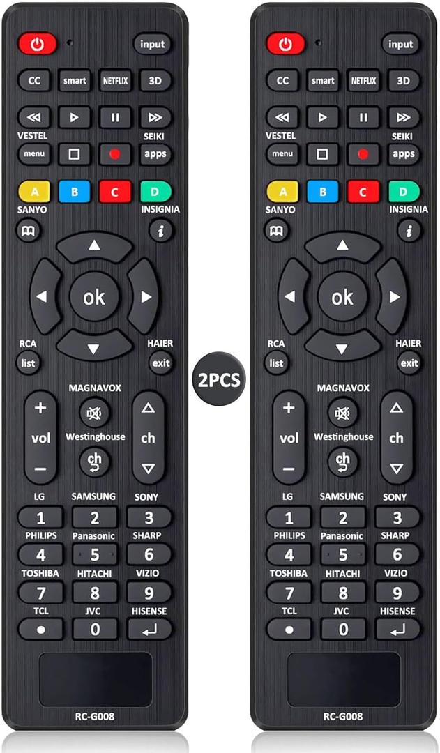 (Pack of 2) Universal TV Remote Control Replacement for TCL, Samsung, Insignia, LG, Hisense, Sony, Philips, Vizio, Sharp, Panasonic, Sanyo and Other Brands LCD LED 3D HDTV Smart TV Remote