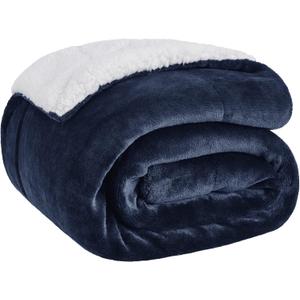 Bedsure GentleSoft Sherpa Fleece Throw Blanket Twin Size for Couch - Thick and Warm Throw for Women and Men, Soft Fuzzy Plush Twin Blanket for Winter, Navy, 60x80 Inches