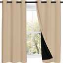 NICETOWN Cold Reducing Curtains, Bedroom Full Blackout Panels, Great Job for Blocking Light, Complete Blackout Draperies with Black Liner for Night Shift (Biscotti Beige, Set of 2, 42 by 54-inch)