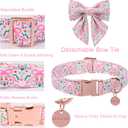 Pink Bow & Floral Dog Collar, Spring Summer Soft Cotton Dog Collar with Premium Quick Release, Adjustable and Comfortable Pet Collar for Small, Medium, and Large Dogs