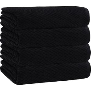 COTTON CRAFT Waffle Bath Towel - Set of 4 Luxury Euro Spa Waffle Weave Towels - 100% Ring spun Cotton Super Absorbent Quick Dry Bath Towel Set - Oversized 30 inches x 56 inches - Black