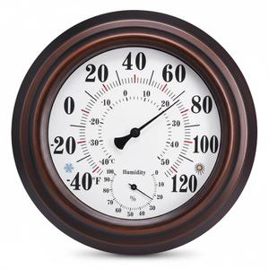 [Outdoor/Indoor] Thermometer Hygrometer, 10-inch Large Analog Wall Mounted Temperature and Humidity Monitor Gauge for Home, Patio, Garden, Garage, Cellar - Weatherproof & Easy to Read (Bronze)