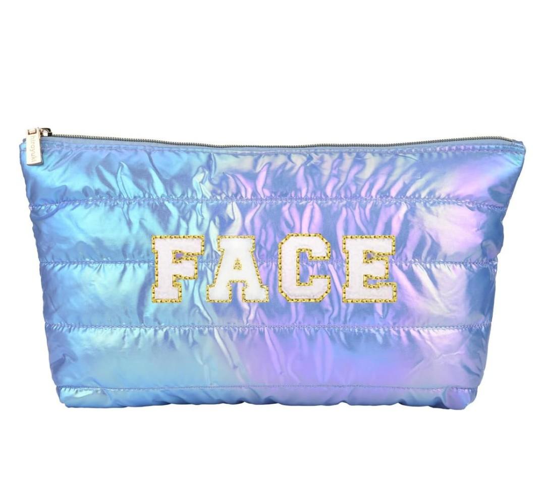 Hiroyuki Iridescent Makeup Bag, 14 inches Cosmetic Bag, Large Capacity Travel Pouch (Face, purple)