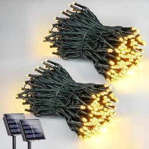1 Pack 200 LED Solar String Lights for Outside, Solar Christmas Lights Outdoor Waterproof, Solar Outdoor String Light with 8 Lighting Modes for Xmas Tree Wedding Party Garden Decorations (Warm White)