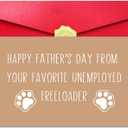 4 x Funny Father’s Day Card from Dog or Cat, Happy Father's Day Card from Favorite Unemployed Freeloader for Pet Lover with Red Envelope and Sticker