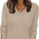 WIHOLL Lightweight Sweaters for Women Long Sleeve V Neck Knit Outfits with Decorative Buttons (Medium)