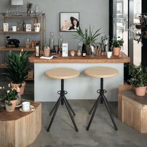 Industrial Bar Stool-Rustic Swivel Bar Stool-Round Oak Metal Stool-Counter/Bar Height Adjustable Stool-Cast Steel Stool 17.72"-21.65" (Set of 2)