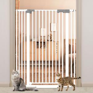 51'' Extra Tall Cat Gate Barrier for Doorways Hallways, Pressure Mounted Pet Dog Gates No Drilling Auto Close, Cat Fence Indoor Climb Proof 30-40.9'' Wide (White)