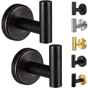 Kruodop Towel Hooks for Bathroom,2 Packs Wall Mount Towel Holder, Bronze Matte Wall Robe Hook,Stainless Steel Heavy Duty Door Hanger Towel Hook for Kitchen, Bedroom,Hotel,Pool,Coats