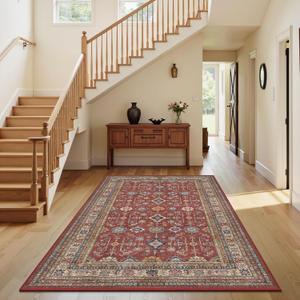 Rugland 4x6 Rug - Stain Resistant Washable Rug, Anti Slip Backing 4x6 Area Rugs for Living Room, Bedroom, Kitchen, Vintage Tribal Area Rugs(4x6, Burgundy)