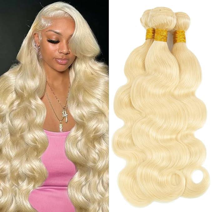 613 Blonde Bundles Human Hair 24 26 28 Inch 613 Bundles 100% Unprocessed 16A Brazilian Virgin Human Hair Bundle 613 Body Wave Bundles Extensions for Women