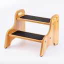 StrongTek Wooden 2 Step Stools for Kids, Safe Non-Slip Surface with Handles, 350 lbs Capacity, Portable Toddler Stepping Stool for Bathroom Kitchen and Bedroom (Natural)
