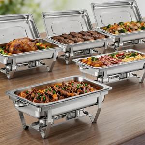 Chafing Dishes for Buffet, 5 Pack 9QT Stainless Steel Chafing Dish Set for Home Parties, Christmas Gatherings, Catering Events Complete Buffet Warmer Set (Silver 5)