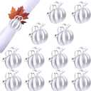 Halatool Pumpkin Napkin Rings Set of 12, Alloy Fall Napkin Rings Thanksgiving Halloween Dinner Tables Holders for Thanksgiving Weddings Holidays Gathering Dinner Party (Silver)