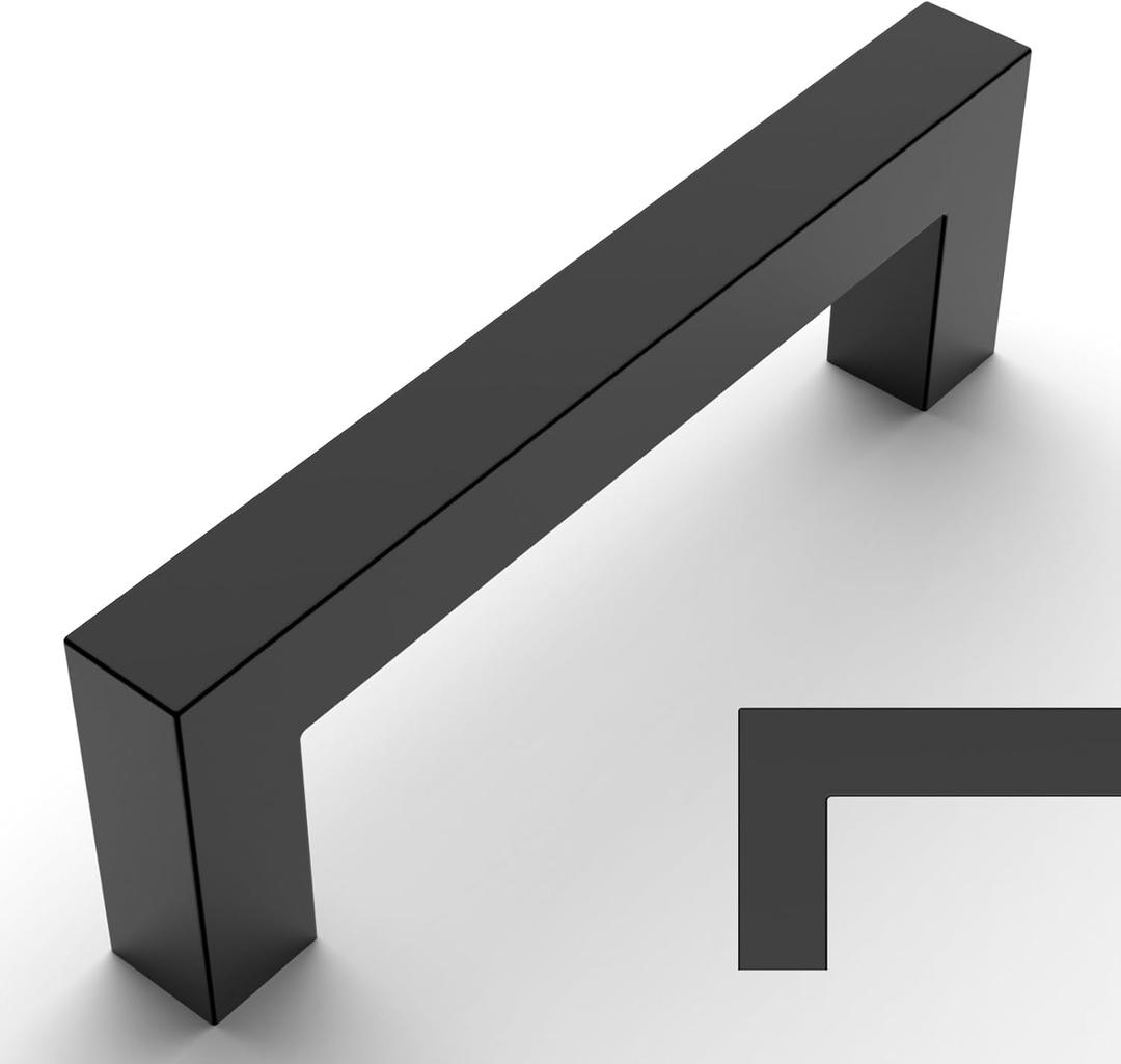 Amerdeco 10 Pack Matte Black Cabinet Pulls 3 Inch(76mm) Hole Centers Kitchen Cabinet Handles Cabinet Hardware Cupboard Handles Square Drawer Pulls SH0004