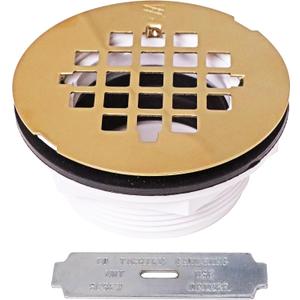 Westbrass D206P-01 2" No-Caulk PVC Compression Shower Drain with 4-1/4" Round Grid Cover, Polished Brass