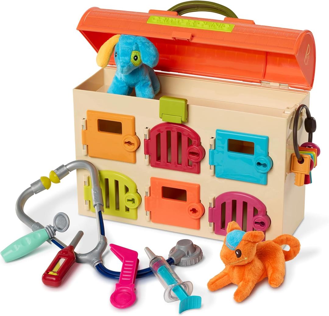 B. toys Critter Clinic Vet Set Pretend Play Animal Hospital Toy for Toddlers & Kids 14 Pieces Pet Care Set with Tools & Plush Toys 2+ Years