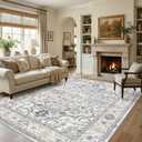 9X12 Area Rugs for Living Room: Washable Vintage Soft Thin Area Rug Stain Resistant Non-Slip Backing Carpet for Bedroom Dining Room Nursery Home Office - Blue/White