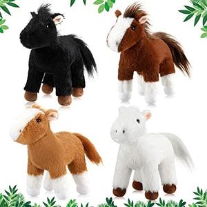 Skylety 4 Pcs Stuffed Horse Toy 8 Inch Horse Plush Stuffed Animals Cute Plush Assorted Toy Brown Animals Gifts Party Favors Supplies Decoration(Standing Style)