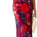 PRETTYGARDEN Women's Floral Bodycon Maxi Dress Summer Beach Sundress Sleeveless Spaghetti Strap Wedding Guest Dress (Red, L)