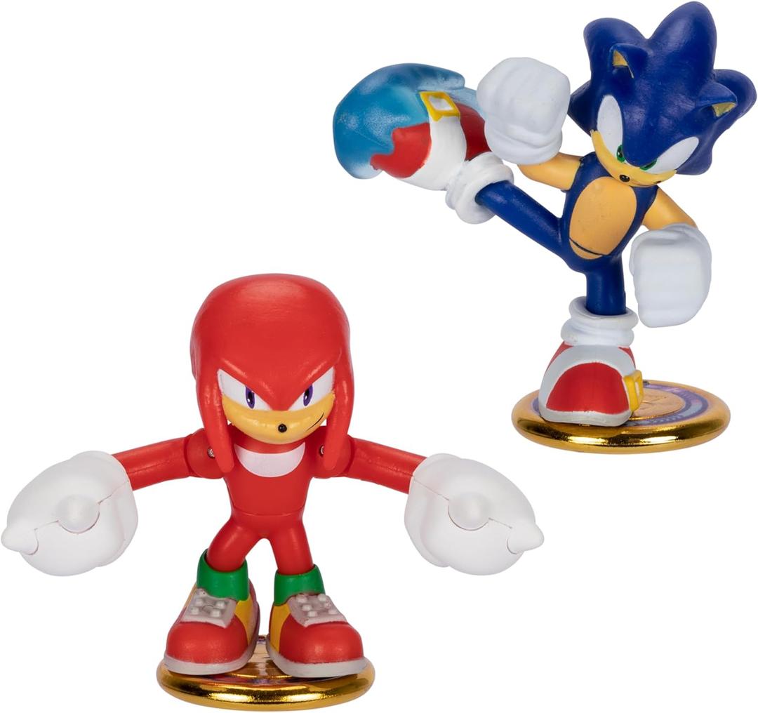 AKEDO Sonic The Hedgehog Versus Pack with Sonic and Knuckles, Mini Collectable Battling Action Warriors, 2.25 Inches Tall, Contains 2 Battle Controllers