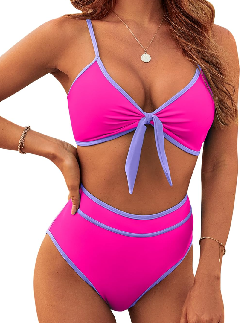 Blooming Jelly Womens High Waisted Bikini Set Tie Knot High Rise Two Piece Swimsuits Bathing Suits
 3