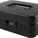 KYODOLED Large Cash Box with Combination Lock Safe Metal Money Box with Money Tray for Security Lock Box 9.84"x 7.87"x 3.54" Black