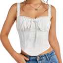 KUTUMAI Lace Corset Top Y2K Cute Square Neck Bustier Going Out Tank Crop Tops for Women Trendy Summer (White, L)