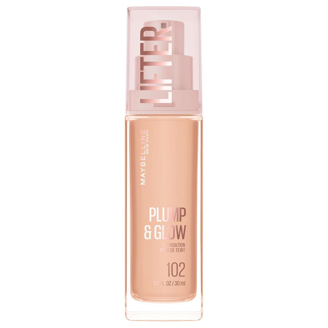 Maybelline Lifter Plump & Glow Foundation, Liquid Foundation with 2% Niacinamide + Hyaluronic Acid, Plumping and Brightening Face Makeup, 102, 1 Count