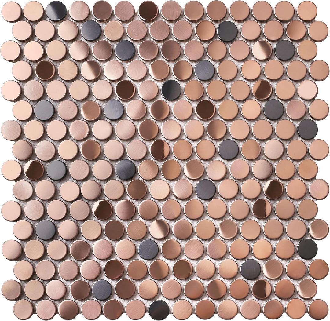 Parrotile Penny Round Tile Copper Bronze Mosaic Tiles for Kitchen Backsplash Bathroom Wall Floor [5 Sheets]