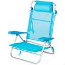 Folding Beach Chair, Multi-Position 8 Positions, Textilene and Aluminium, Blue, 47 x 49 x 82 cm, 110 kg, High Padded Backrest