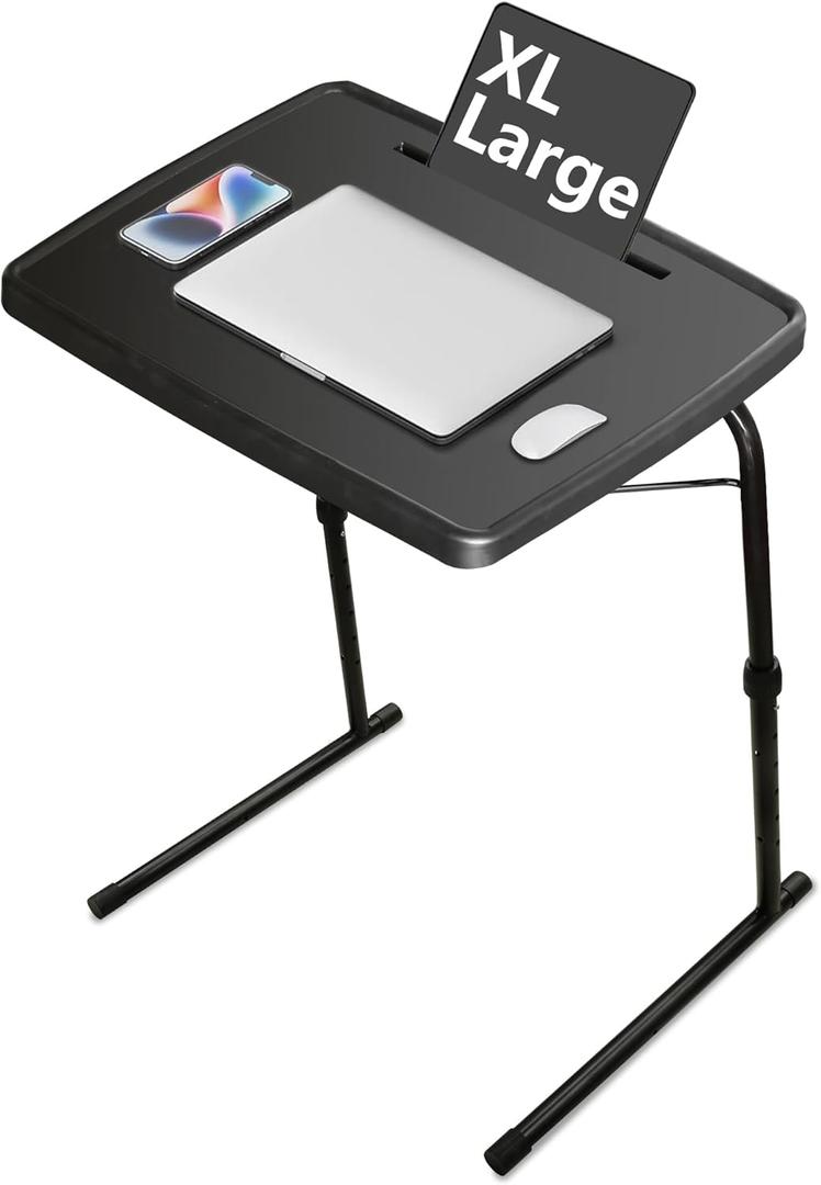 XL Adjustable Folding TV Tray Table, Larger TV Dinner HDPE Plastic Tray Table for for Eating, Adjustable Folding Laptop Table, TV Tray for Laptop, Eating, Drawing, Snacks, etc, Black