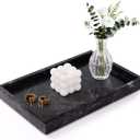 Marble Bathroom Tray for Countertop & Home Decor, Natural Decorative Marble Tray for Jewelry & Perfume Organizer, Luxury Stone Vanity Trays for Dresser, Kitchen Counter, 12" x 8", Gray Black
