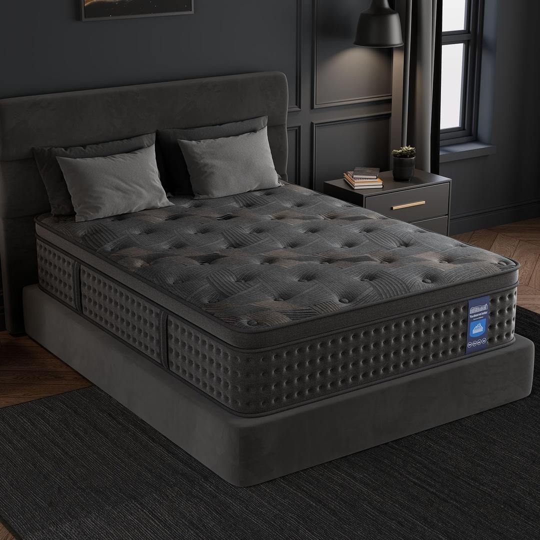 Queen Mattress,12 Inch Queen Size Hybrid Mattresses with Memory Foam and Individual Pocket Spring for Motion Isolation,Pressure Relief,CertiPUR-US.