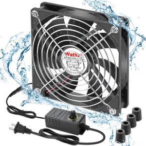 Wathai 120mm x 25mm Waterproof Small Box Fan IP67 12V Computer Fan with AC Plug Speed Controller 110v 120v 220v 240v for Biltong Box, Grow Tent, Terrarium, Aquarium, Greenhouse Cooling