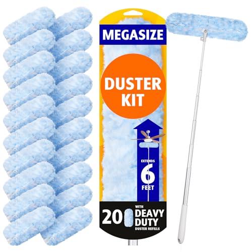 6 ft Extendable Duster Handle with 20 Refills, Compatible with Swiffer, Disposable Microfiber Dusting Pads for Home Cleaning, Ceiling, Fan, Window, Hard-to-Reach Areas