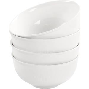 Pasta Bowls 37 oz, Ceramic Large Salad Bowls,Soup Bowls Set of 4, Embossed Serving Bowls for Entertaining, Wide Shallow Dinner Bowls for Spaghetti -Microwave,Dishwasher,Oven Safe 7 Inch
