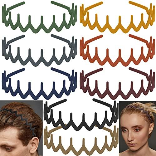 LAPOHI 8 PCS Non Slip Fashion Effortless Plastic Headbands with Teeth Comb Skinny Hair Accessories Bands for Women Men Teen Girls, Comb Teeth Morandi