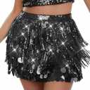 TWINKLEDE Sparkly Mermaid Sequin Skirt Fringe Belly Dance Skirts for Women