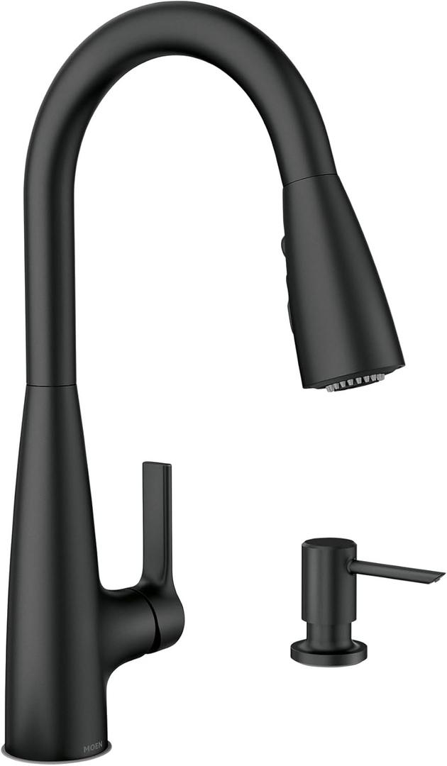 Moen Haelyn Matte Black Kitchen Faucet Featuring Pulldown Sprayer with Power Boost for a Faster Clean, Modern Kitchen Faucet, Single-Handle Easy Installation, 87627BL