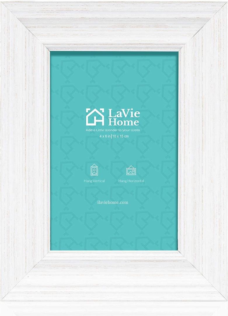 LaVie Home 4x6 Picture Frames (1 Pack, Distressed White) Rustic Photo Frame Set with High Definition Glass for Wall Mount & Table Top Display