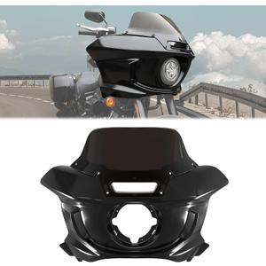 Headlight Fairing + Smoked 7" Windshield for Low Rider, Upper Outer Fairing w/Bracket Support Mount Kit For Harley Low Rider ST FXLRST 2022-2025, Low Rider El Diablo FXRST 2022 (Black)