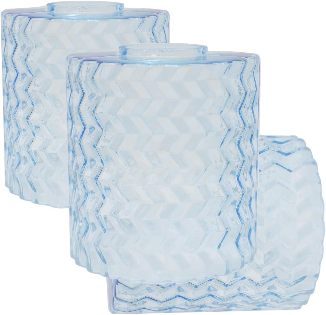 3 Pcs Blue Ripple Fitter Opening Lighting Fixture Replacements, E26 Base 1-5/8 Inch Fitter Glass Shades Cover for Ceiling Fan Wall Light and Pendant Light