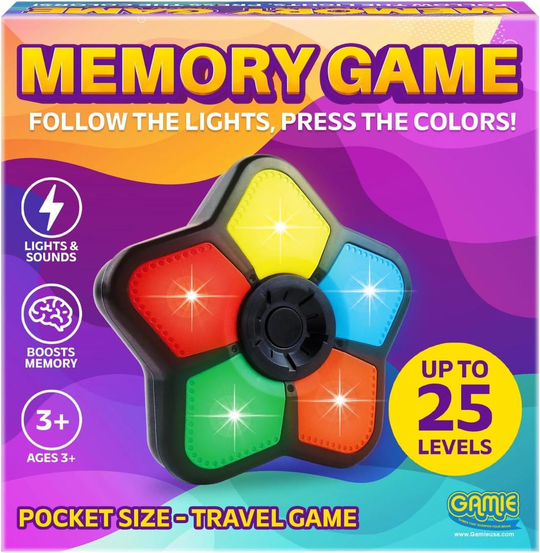 Gamie Mini Electronic Memory Game, Handheld Game for Kids 4-12, Mind-Sharpening Brain Games for Kids and Adults, Travel Games, Vintage Nostalgia Retro Toys for Kids Ages 4 5 6 7 8 9 10 11 12 Year Old