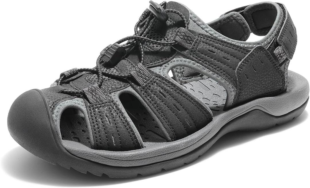 DREAM PAIRS Men's Support Sandals Outdoor Hiking Sandals Closed Toe Athletic Lightweight Walking Comfortable Sandals Water Shoes, Size 11, Black/ Dark Grey, DMUMST2503