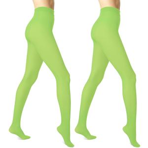 Wildarms 2 Pairs Women's 80D Opaque Tights - High Waist Control Top Smooth Stockings, Light green, Large-X-Large