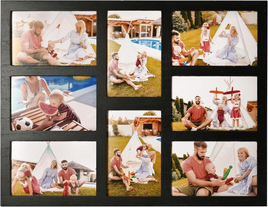 4x6 Collage Picture Frame Family Photos Display - 8 Openings Collage Wall Decor, Tabletop Stand Black Picture Frames Set for Home Living Room Family Gifts