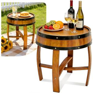 2026 New Rustic Whiskey Barrel Table - 22.2"x24" Solid Oak Round Coffee End | Handcrafted Wine Barrel & Whiskey Side Table for Living Room Bar